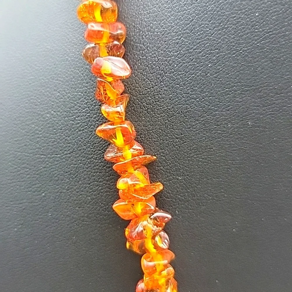 Natural Baltic Amber Chip 17.3" Necklace Barrel Closure Cognac Bead Beaded UV - Picture 5 of 12